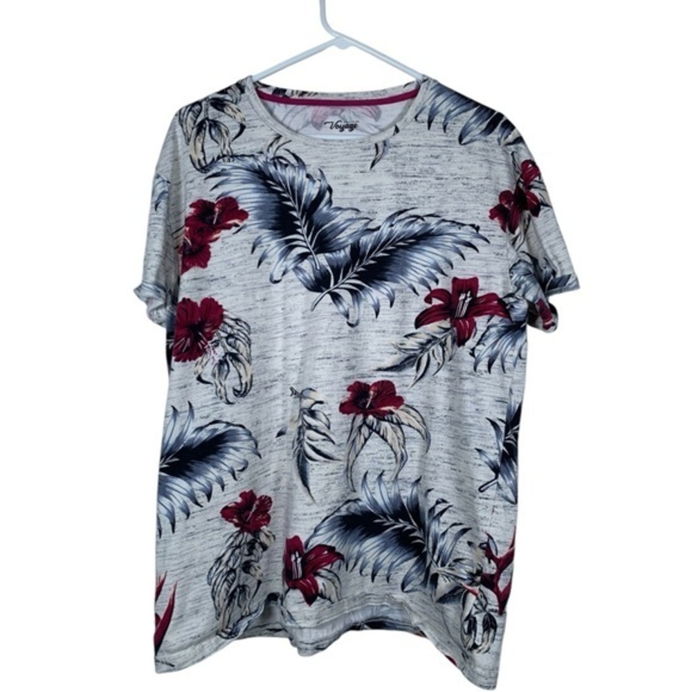 Voyage Croft + Flow Gray Tropical Crewneck S/S Shirt Size XL EUC #DS-1630
